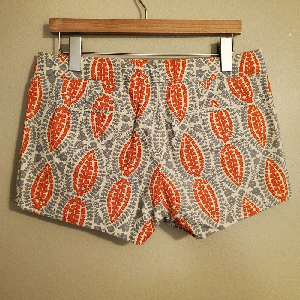 J.CREW Flora Orange Gray Paisley Lily Textured Flat Front Chino Shorts Women's 8